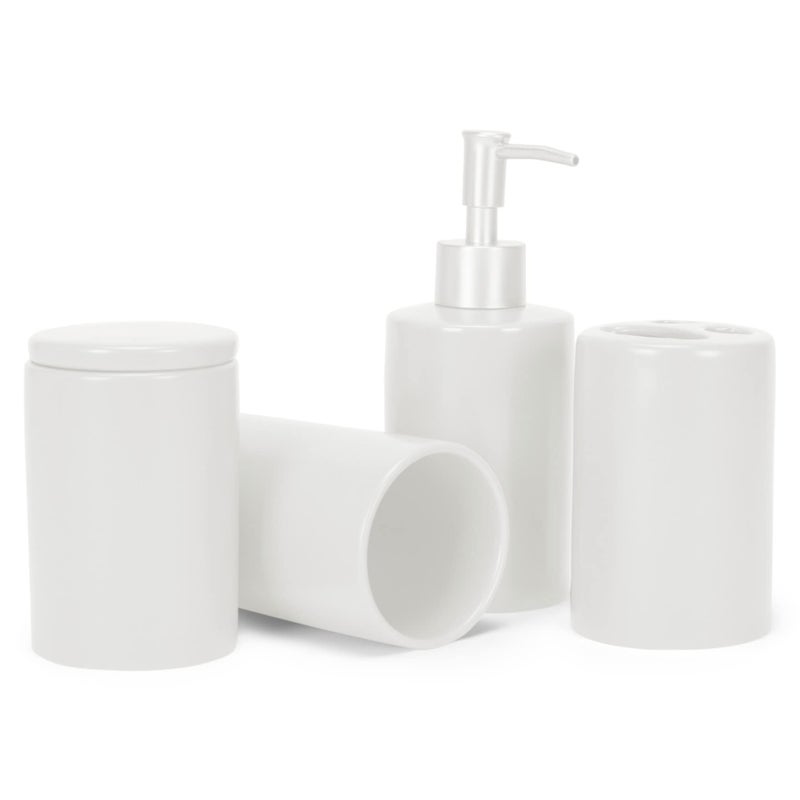 Nat and Jules NAT  Jules Chic Modern Rounded 45 inch Ceramic Bathroom Accessories Set of 4  Home Dcor  Organization Perfect for Bath or Kitchen Household Essentials Matte White 