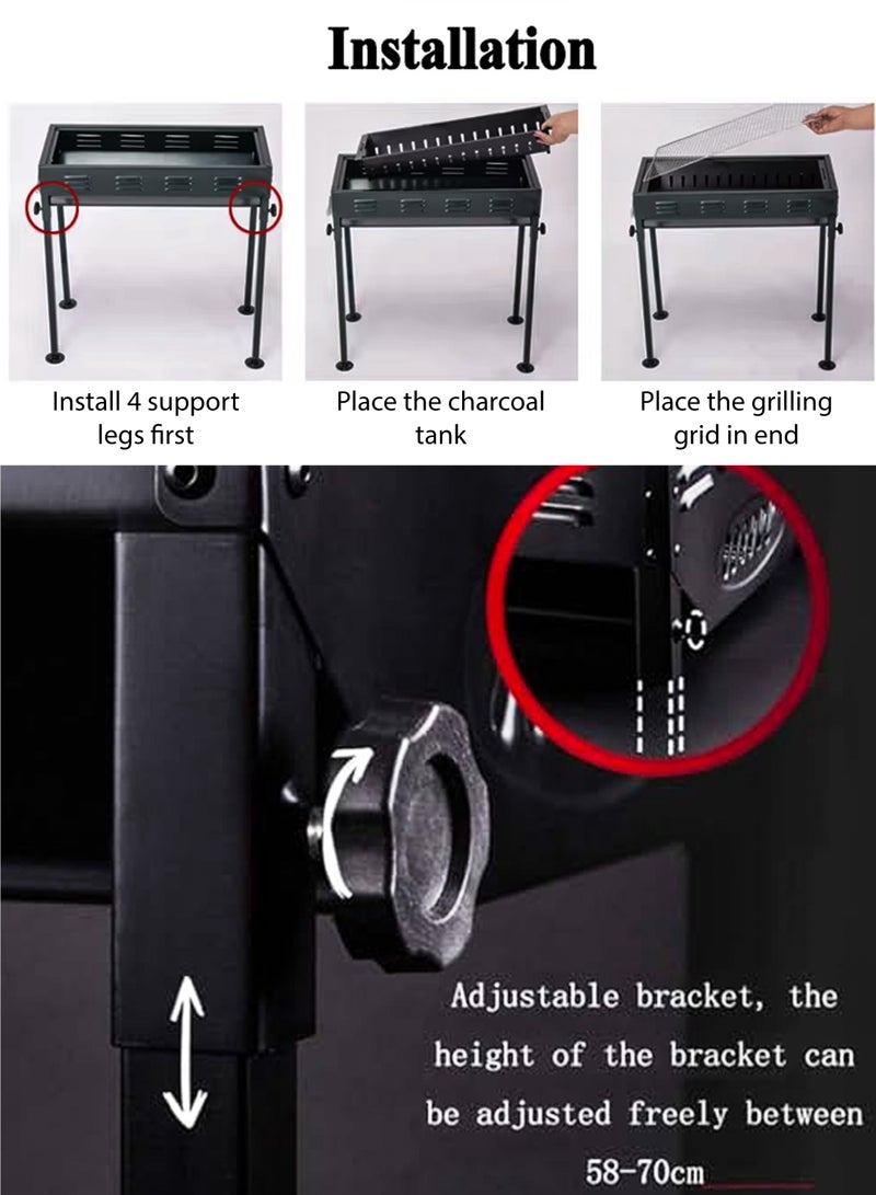 DBLEW Portable Large Capacity Foldable Japanese Charcoal BBQ Grill 66x30cm Stainless Steel Portable Outdoor Barbecue Rack with Stand Anti-Scald Mesh Grill Clip for 5-15 People, Camping, Hiking, Picnics, Party and Garden Backyard Mutton Kebabs Chicken Sausage Beef Boti Cooking - Image 2