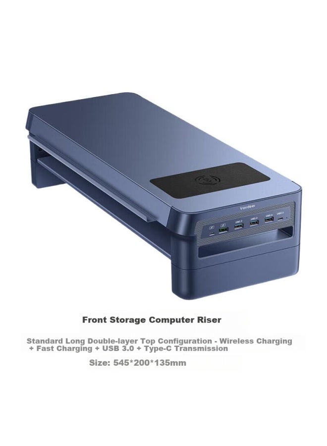 Deer Is Luwai Computer Monitor Riser Stand, Laptop Stand, Usb Expansion Desktop Lifting Display Screen Bracket, Front Storage Slot, Double Layer, Wireless Charging, Fast Charging, Zw0241-jd - Image 1