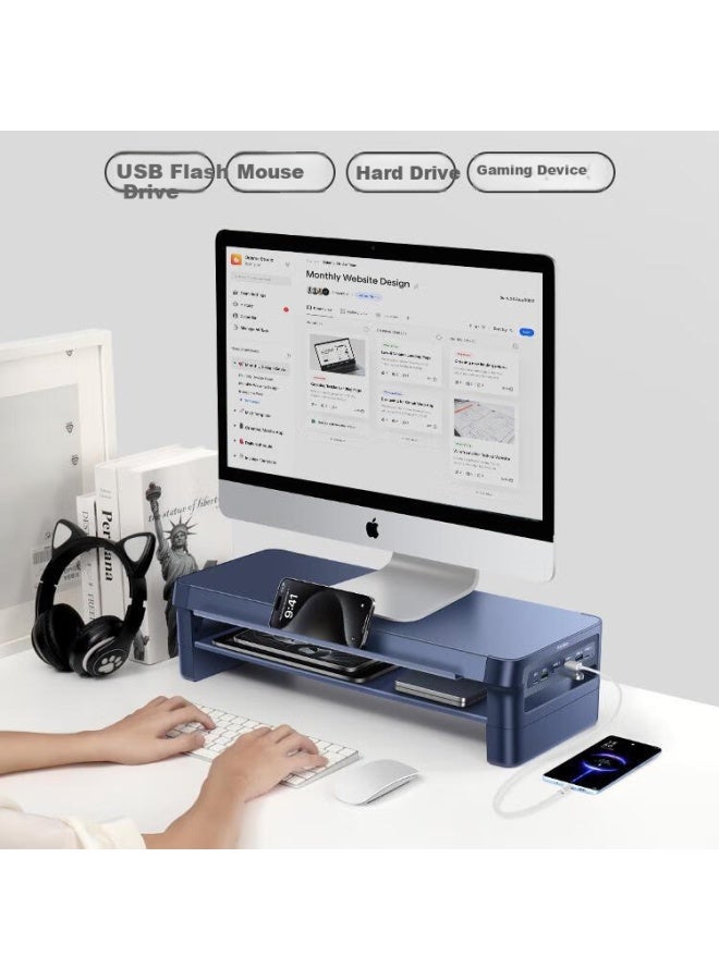 Deer Is Luwai Computer Monitor Riser Stand, Laptop Stand, Usb Expansion Desktop Lifting Display Screen Bracket, Front Storage Slot, Double Layer, Wireless Charging, Fast Charging, Zw0241-jd - Image 5