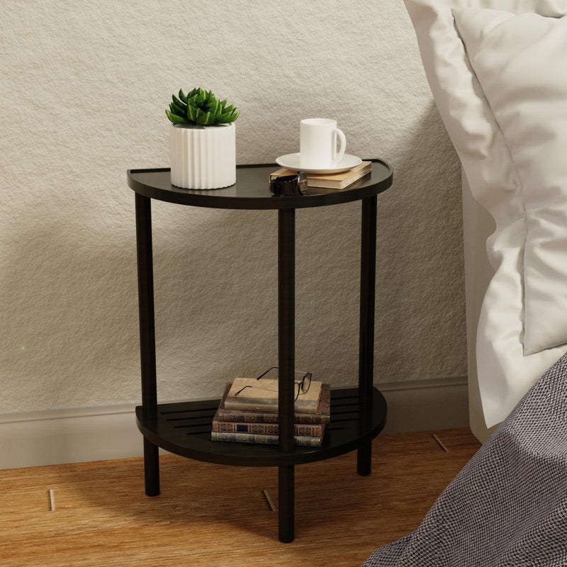 Skovtree End Table, Half Moon Side Tables, Living Room Half Round 2 Tier Table for Small Space, Living Room Bedroom Couch Tables with Storage Shelf (Black) - Image 5