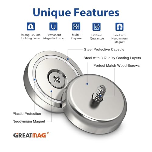 GREATMAG Neodymium Round Base Cup Magnets with Heavy Duty Countersunk Hole, 110 lbs Strong Rare Earth Magnets with Screws for Refrigerator, Office, DIY, Craft, 1.26 Inch x 0.2 inch, Pack of 10 - Image 2