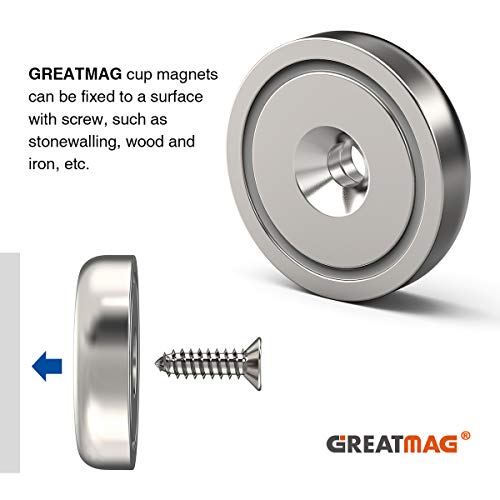 GREATMAG Neodymium Round Base Cup Magnets with Heavy Duty Countersunk Hole, 110 lbs Strong Rare Earth Magnets with Screws for Refrigerator, Office, DIY, Craft, 1.26 Inch x 0.2 inch, Pack of 10 - Image 4