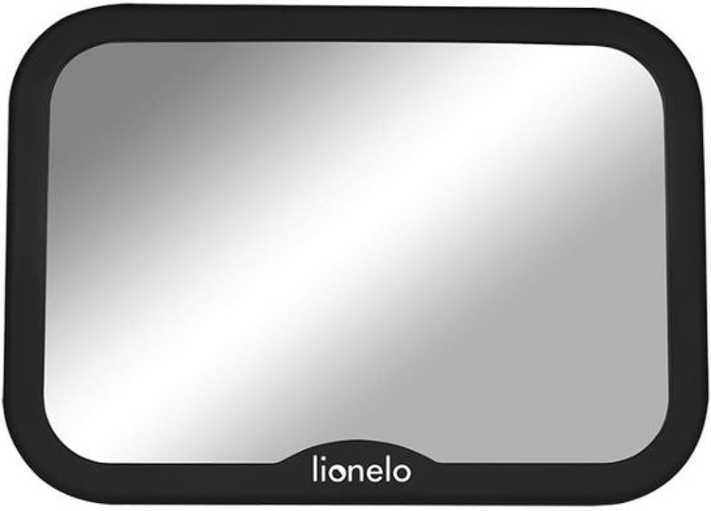 lionelo Sett Baby Car Mirror, Black Carbon, Rear-Facing Child Seat Viewing Mirror, 24.8 x 17.5 cm, 360° Adjustable, Shatterproof ABS/Acrylic Glass, Headrest Mount - Image 1