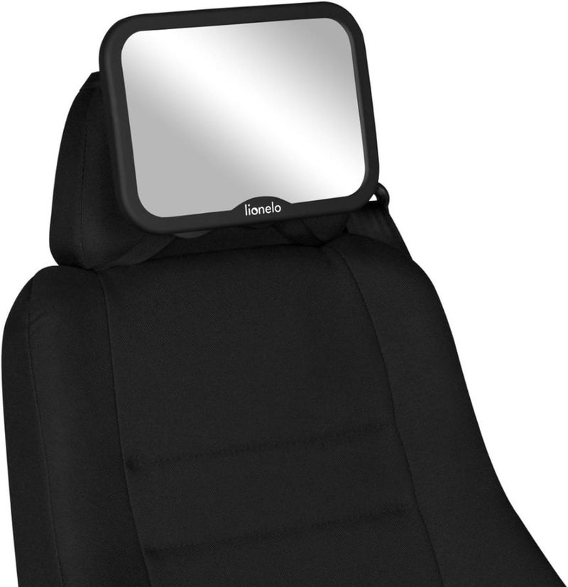 lionelo Sett Baby Car Mirror, Black Carbon, Rear-Facing Child Seat Viewing Mirror, 24.8 x 17.5 cm, 360° Adjustable, Shatterproof ABS/Acrylic Glass, Headrest Mount - Image 2