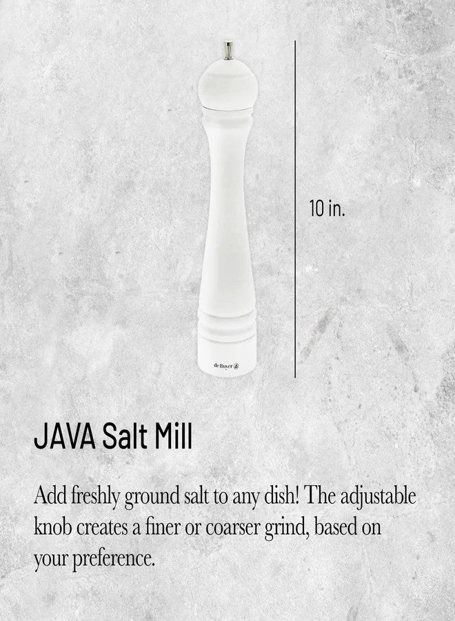 de Buyer JAVA Salt Mill, Matte White - 10” - Stainless Steel & Beechwood - Includes Knob to Adjust Grind Size - Corrosion Resistant - Made in France - Image 2