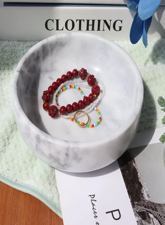 Neeenn 5.9" Natural White Marble Decorative Bowl with Non-Slip Base - Heavy Duty Modern Key Holder, Wedding Candy Dish, Office Desk Organizer for Contemporary Home Decor - Image 4
