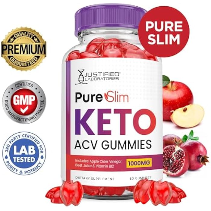Justified Laboratories Pure Slim Keto ACV Gummies Advanced Formula 1000MG PureSlim Keto Gummies Apple Cider Vinegar Formulated with Pomegranate Beet Juice Powder B12 Vegan Non GMO 60 Gummys - Image 3