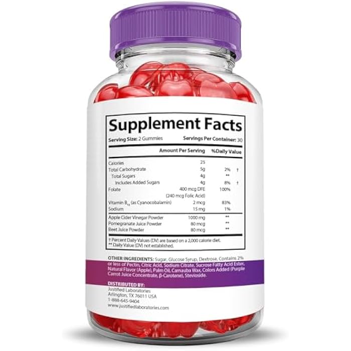 Justified Laboratories Pure Slim Keto ACV Gummies Advanced Formula 1000MG PureSlim Keto Gummies Apple Cider Vinegar Formulated with Pomegranate Beet Juice Powder B12 Vegan Non GMO 60 Gummys - Image 2
