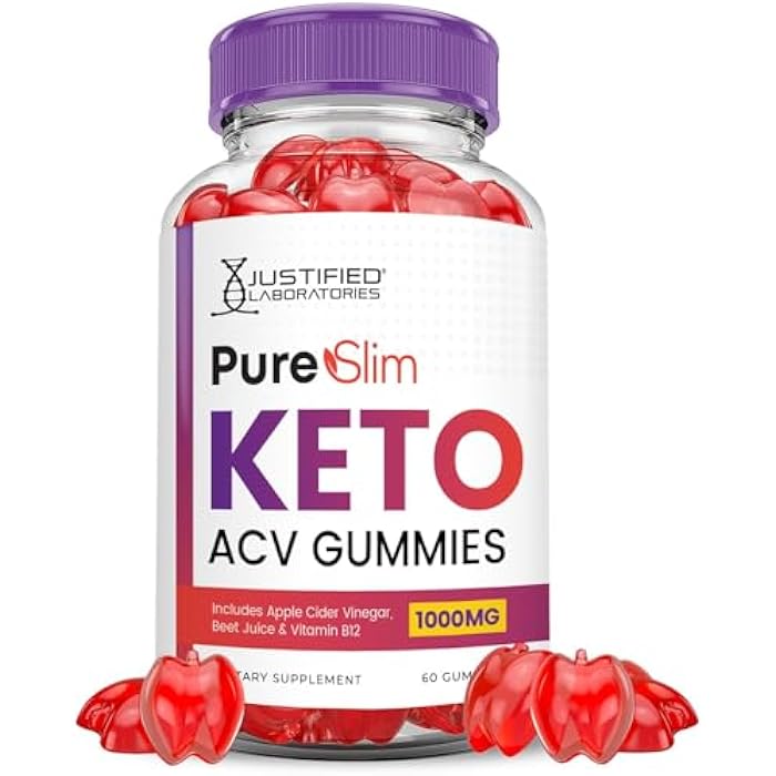 Justified Laboratories Pure Slim Keto ACV Gummies Advanced Formula 1000MG PureSlim Keto Gummies Apple Cider Vinegar Formulated with Pomegranate Beet Juice Powder B12 Vegan Non GMO 60 Gummys - Image 1