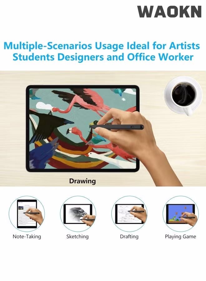 دبليو أيه أو كي أن قلم تفاعلي عالمي متوافق مع هواتف وأجهزة تابليت هواوي/هونر/سامسونغ/لينوفو/شاومي وغيرها من أجهزة الهواتف والتابليت العاملة بنظام أندرويد، قلم تابليت، بشحن سريع ورفض لراحة اليد لأجهزة الهواتف والتابليت، لون أسود - Image 5