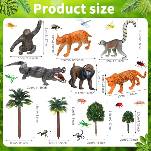 MiniInflat 39 Pcs Rainforest Animals Figures Toys Set Rainforest Diorama Supplies for Kids Jungle Animal Figurines Miniature Model Trees for Historical Education School Project Birthday Party Decor - Image 5