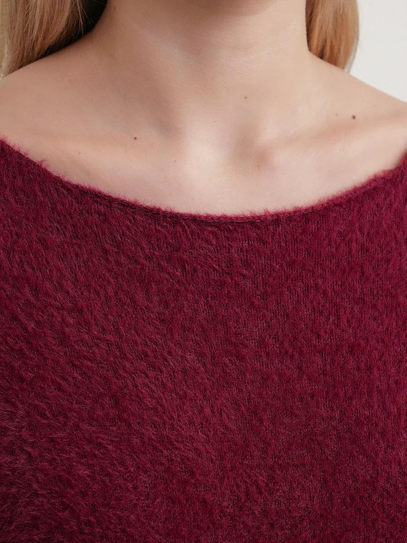 MixRay Burgundy Red MIXRAY Asymmetrical Collar Knit Sweater for Women | Best Price UAE