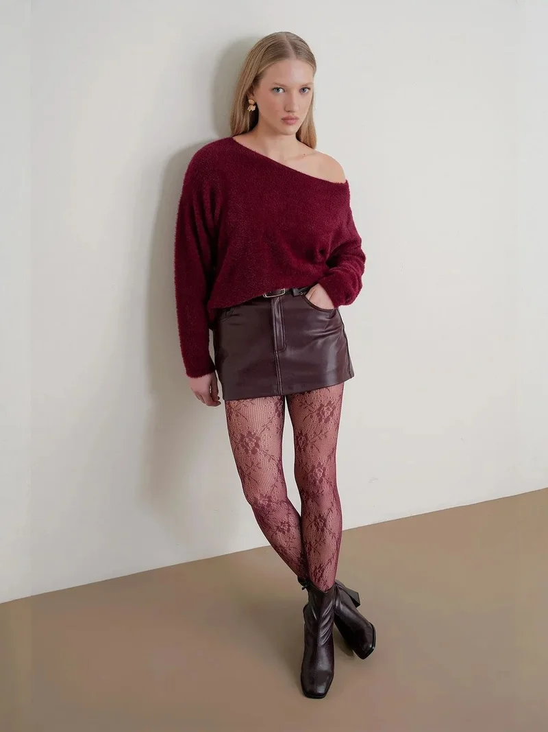 MixRay MIXRAY Asymmetrical Collar Knit Sweater