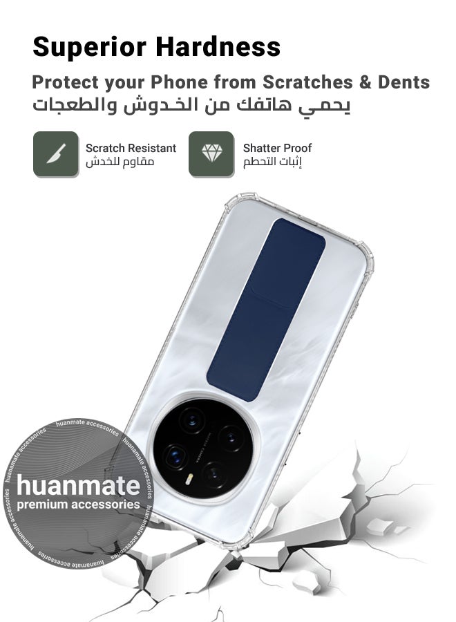 huanmate Honor Magic7 Pro Magnetic Case With Hand Grip Holder & Kickstand - Strong Grip for Magnetic Car Holder, Stylish & Functional, Ultimate Convenience & Hands-Free Viewing - Clear/Navy Blue - Image 4