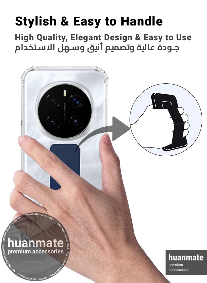 huanmate Honor Magic7 Pro Magnetic Case With Hand Grip Holder & Kickstand - Strong Grip for Magnetic Car Holder, Stylish & Functional, Ultimate Convenience & Hands-Free Viewing - Clear/Navy Blue - Image 3
