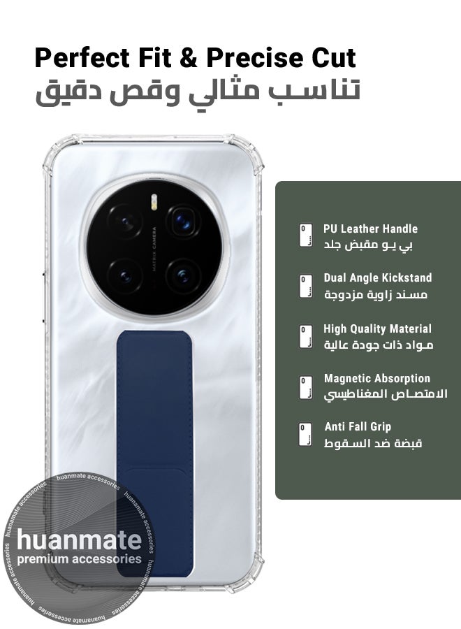 huanmate Honor Magic7 Pro Magnetic Case With Hand Grip Holder & Kickstand - Strong Grip for Magnetic Car Holder, Stylish & Functional, Ultimate Convenience & Hands-Free Viewing - Clear/Navy Blue - Image 2