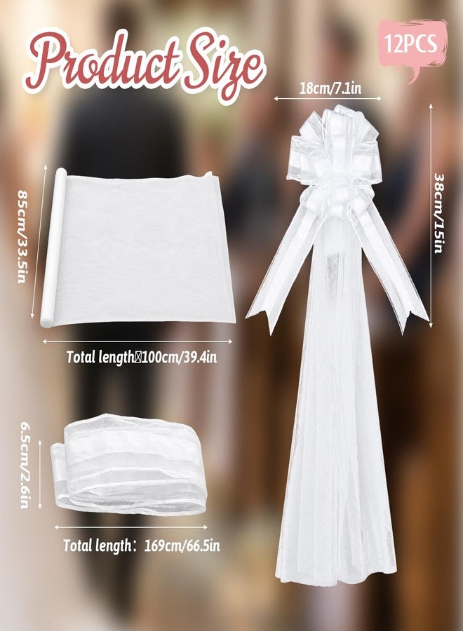 Oqqlin 12 Set Large Wedding Pew Bows, White Wedding Aisle Decorations with Long Tulle Tail Church Chair Aisle Decoration for Party, Bridal Shower, Reception, Anniversary - Image 2