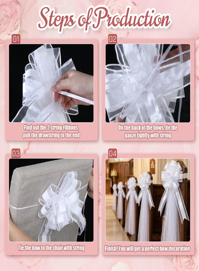 Oqqlin 12 Set Large Wedding Pew Bows, White Wedding Aisle Decorations with Long Tulle Tail Church Chair Aisle Decoration for Party, Bridal Shower, Reception, Anniversary - Image 3