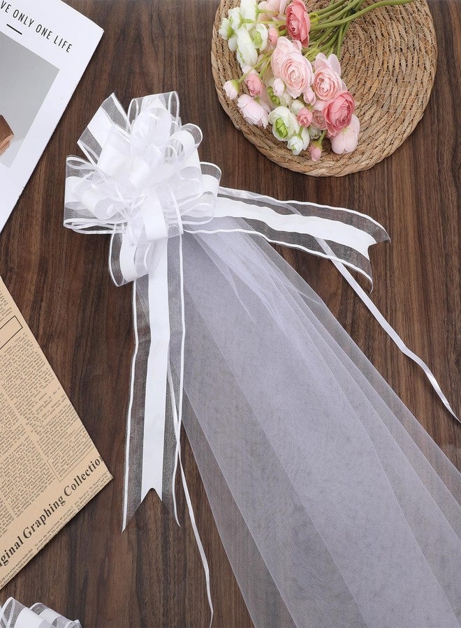 Oqqlin 12 Set Large Wedding Pew Bows, White Wedding Aisle Decorations with Long Tulle Tail Church Chair Aisle Decoration for Party, Bridal Shower, Reception, Anniversary - Image 4