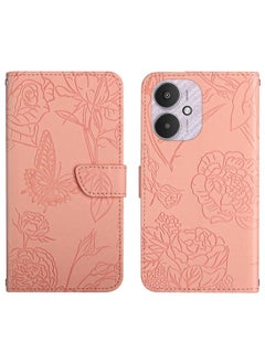 HuHa Case Cover For Xiaomi Redmi 13C 5G Skin Feel Butterfly Embossed Flip Leather Phone Case Pink 