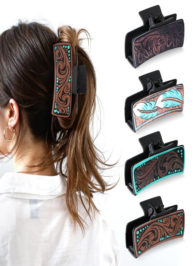 LLOUSSAK 4Pcs Western Hair Clips for Women, Large Cowhide Pattern Resin Claw Clips, Cowgirl Aesthetic Hair Claw Clips, Western Hair Accessories Vintage Hairpin Gifts for Thick Thin Hair Jewelry Stuff - Image 1