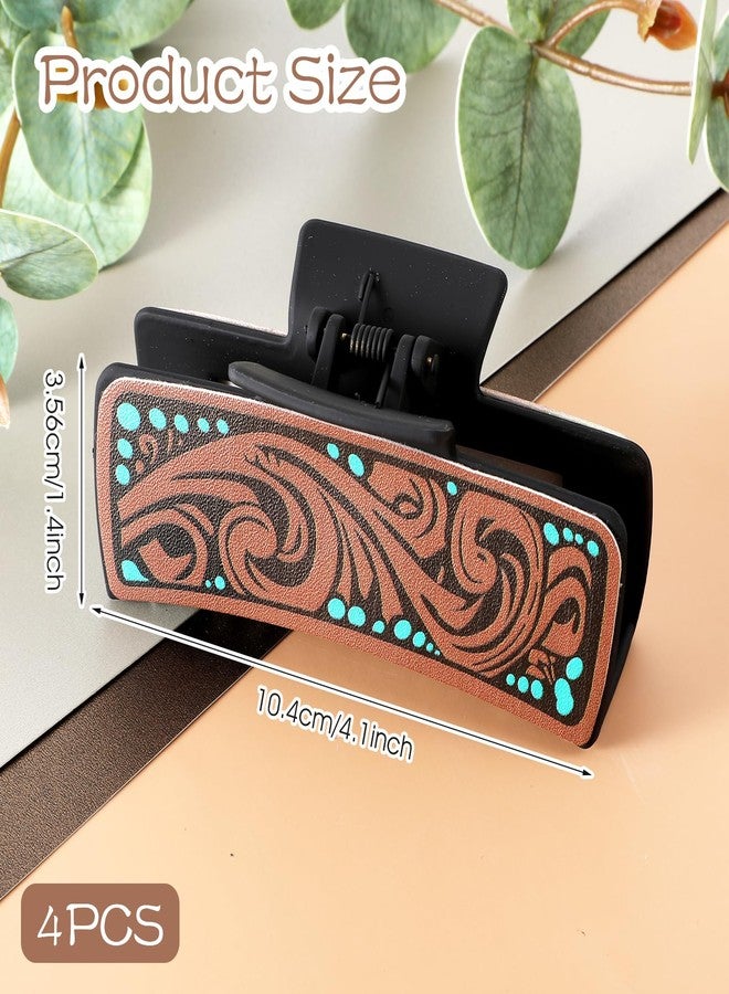 LLOUSSAK 4Pcs Western Hair Clips for Women, Large Cowhide Pattern Resin Claw Clips, Cowgirl Aesthetic Hair Claw Clips, Western Hair Accessories Vintage Hairpin Gifts for Thick Thin Hair Jewelry Stuff - Image 2