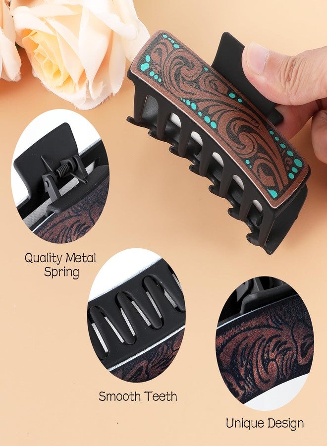 LLOUSSAK 4Pcs Western Hair Clips for Women, Large Cowhide Pattern Resin Claw Clips, Cowgirl Aesthetic Hair Claw Clips, Western Hair Accessories Vintage Hairpin Gifts for Thick Thin Hair Jewelry Stuff - Image 3