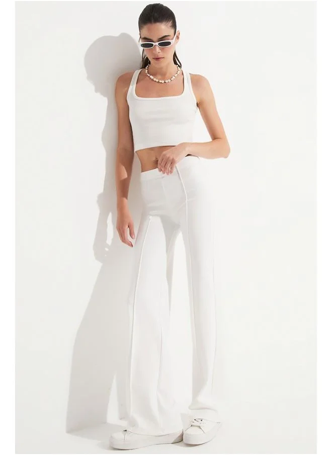 جون June Seam Detailed Tight Trouser White