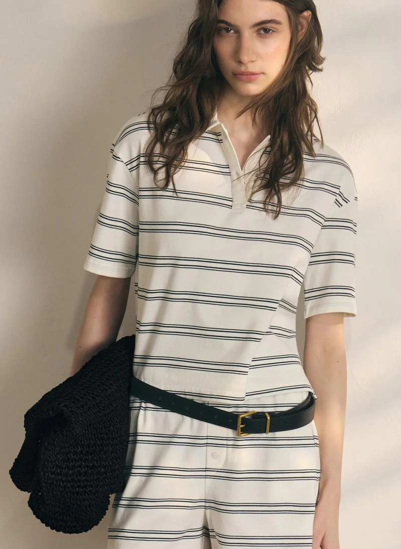 Lichi  Loose-fitting cotton polo shirt with contrasting stripes for Women | Best Price UAE