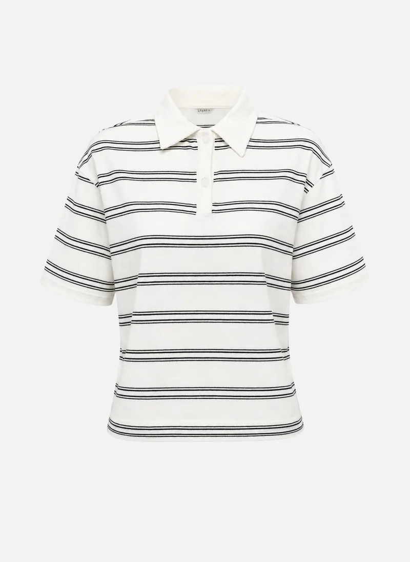 Lichi  Loose-fitting cotton polo shirt with contrasting stripes for Women | Best Price UAE