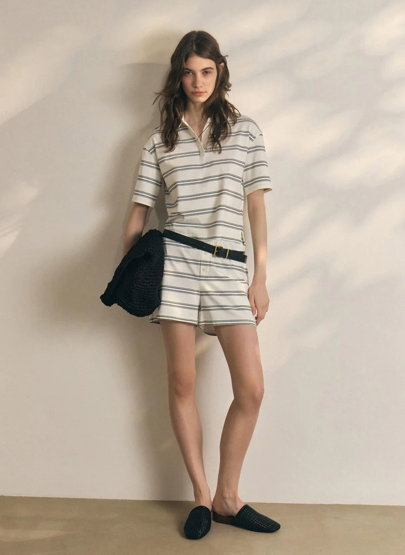 Lichi  Loose-fitting cotton polo shirt with contrasting stripes for Women | Best Price UAE