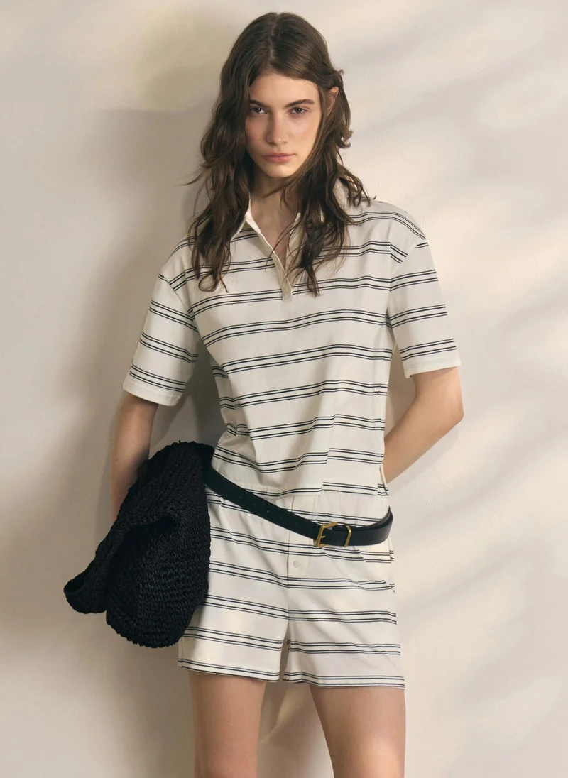 Lichi  Loose-fitting cotton polo shirt with contrasting stripes for Women | Best Price UAE