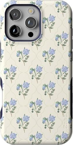 Casely iPhone 16 Pro Case Vintage Garden Blue Hydrangea Bold Protective Design Compatible with MagSafe - Image 1