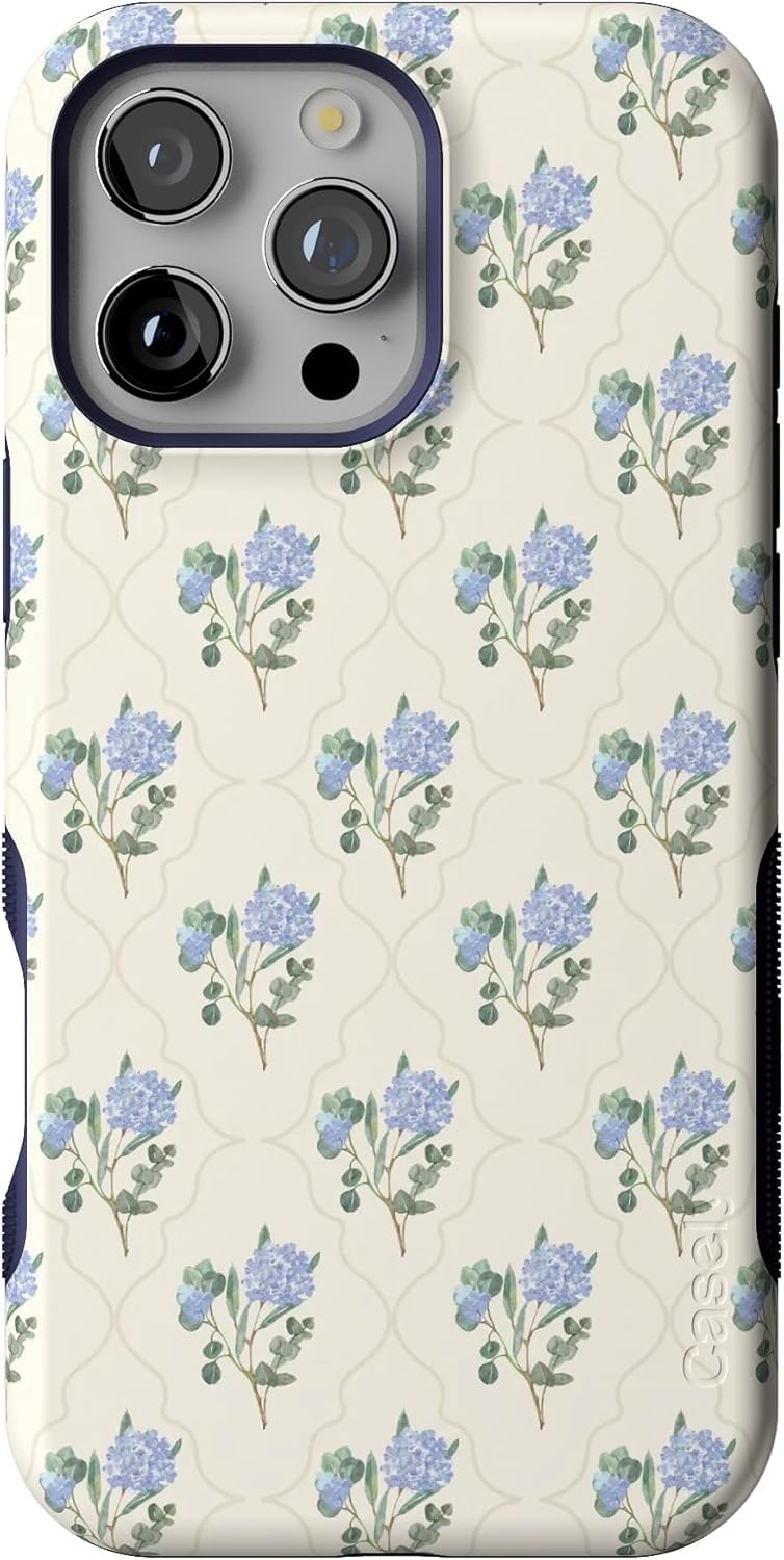 Casely iPhone 16 Pro Case Vintage Garden Blue Hydrangea Bold Protective Design Compatible with MagSafe - Image 2