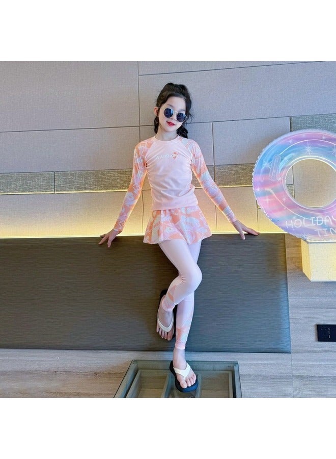 Generic Children's Swimwear Girls' Split Long Sleeve Sunscreen Swimwear Junior High School Sweet Girl Swimwear Suit-Color:Child 7394 Purple-Size:4xl Code ( 40-45kg )  - Image 3