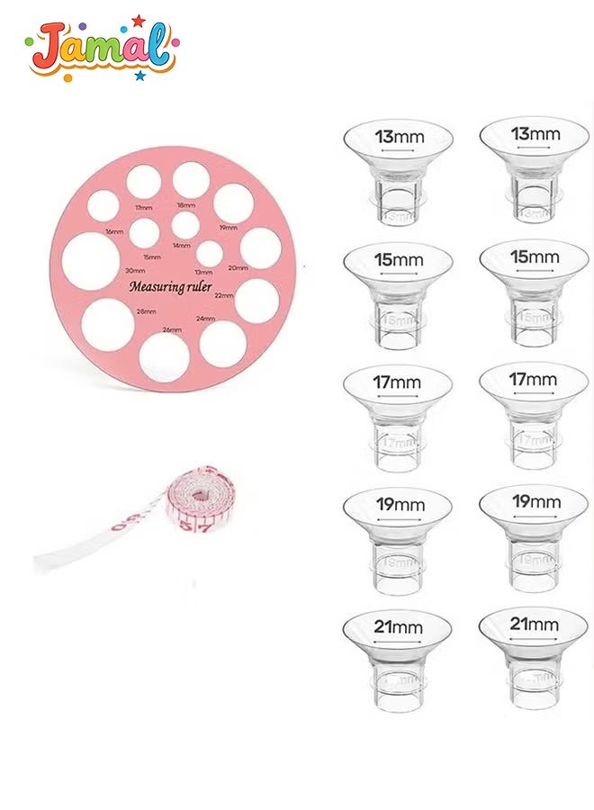 Jamal 10PCS Breast Pump Flange Inserts 13/15/17/19/21mm with Ruler – Compatible with Momcozy S12 Pro, S9 Pro, S12, S9 – Milk Pump Replacement Accessories - Image 1