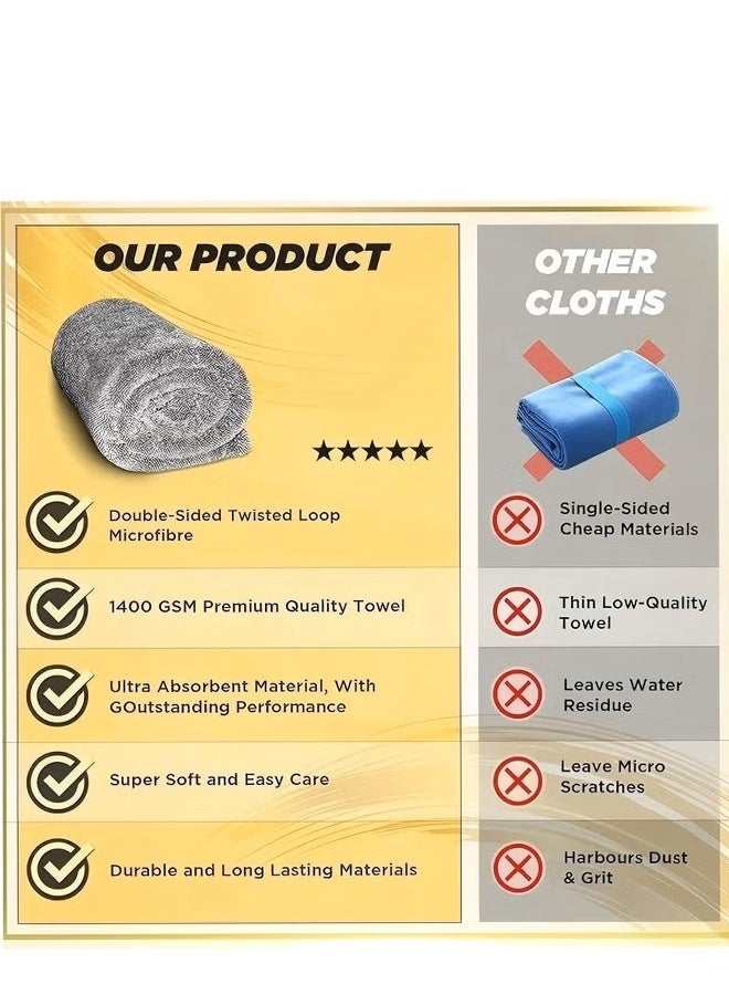 【Premium Car Care】1400 GSM Car Microfiber Towel cleaning Twisted loop large 40x60 cm, 20x30 cm，premium car microfibre drying detailing cloth Super Absorbent Lint free No streaks no Scratches soft on all surfaces effortless,2 Pcs set - Image 5
