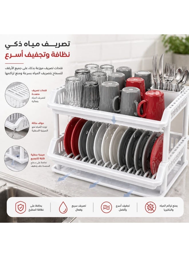 Plasticna 2-Racks Dish Dryer, Made of High-Quality Plastic, Equipped with a Bottom Tray to Collect Excess Water, White - Image 4