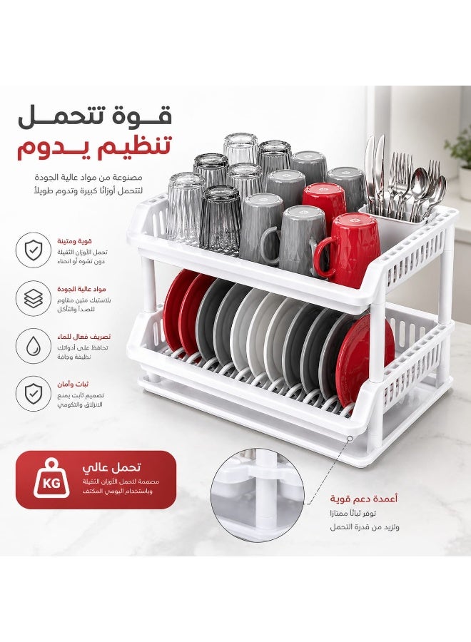 Plasticna 2-Racks Dish Dryer, Made of High-Quality Plastic, Equipped with a Bottom Tray to Collect Excess Water, White - Image 3
