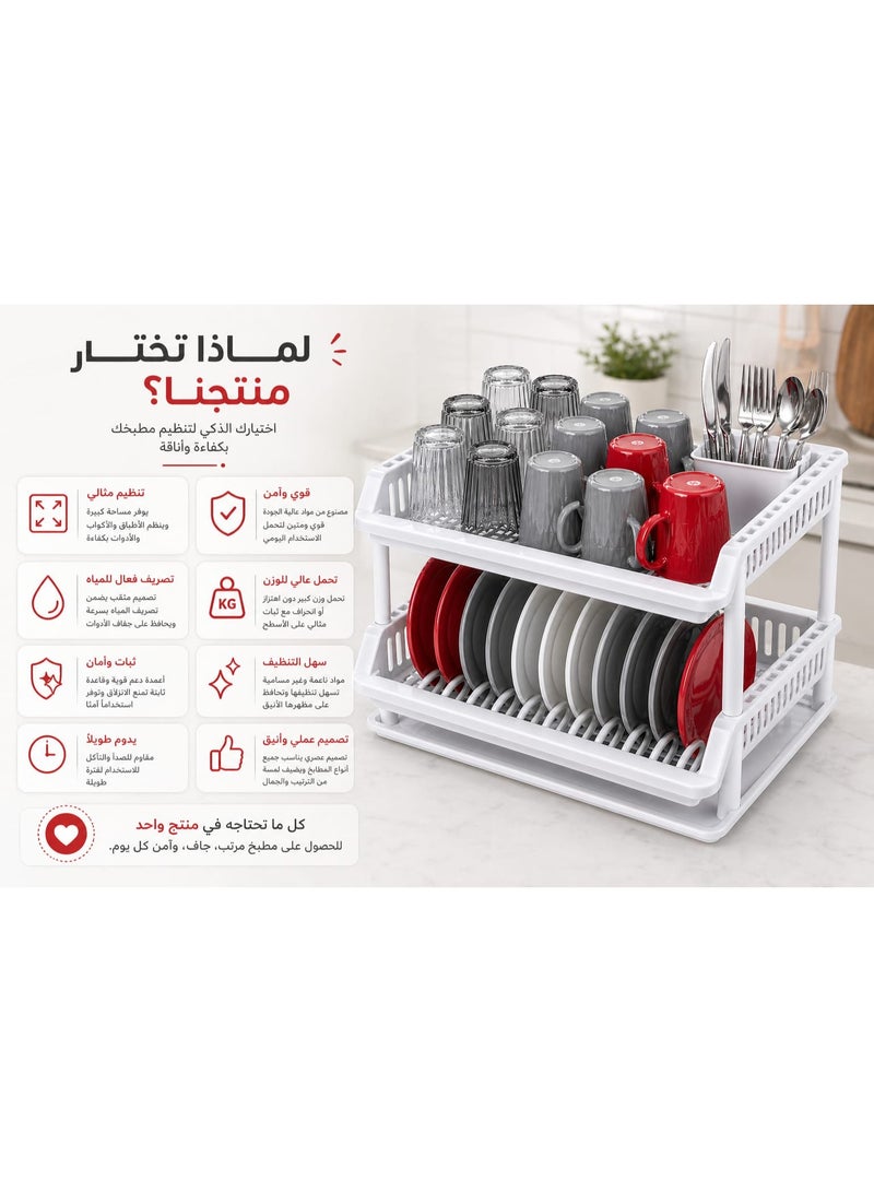 Plasticna 2-Racks Dish Dryer, Made of High-Quality Plastic, Equipped with a Bottom Tray to Collect Excess Water, White - Image 5