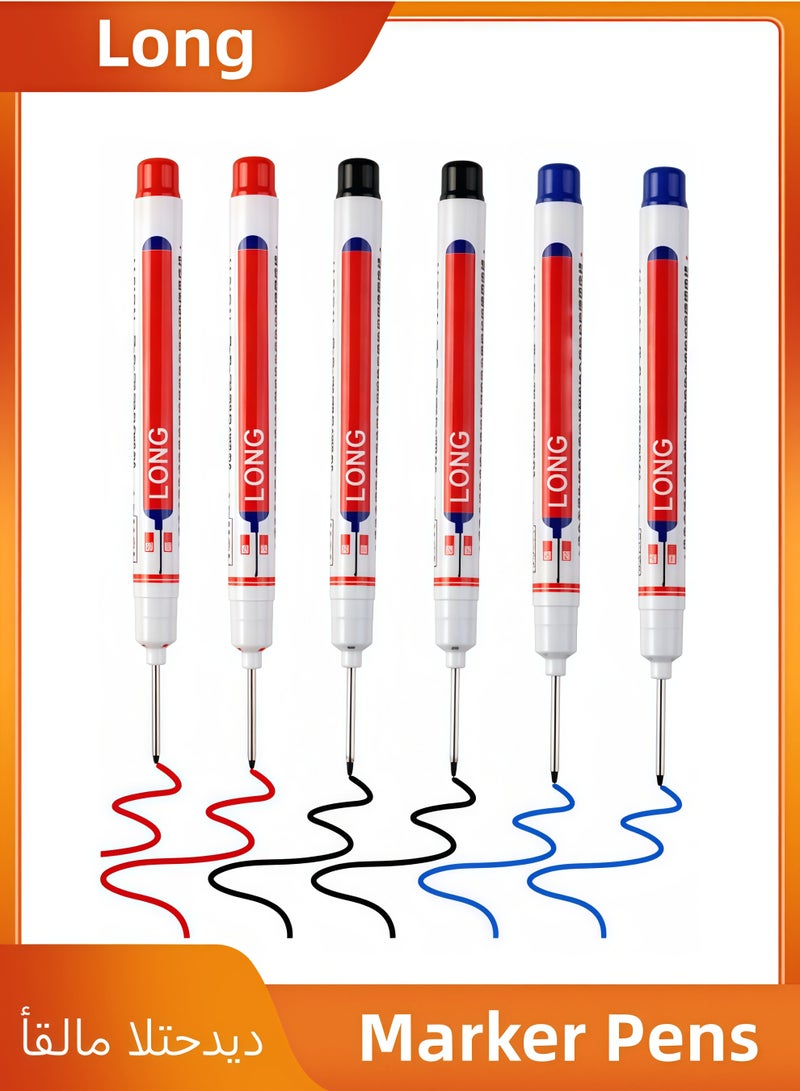 Long 5pcs Long Marker Pens - Waterproof, No Bleed Ink for Woodworking, Construction, DIY Crafts - Medium Point, Multi-Surface Use on Wood, Plastic, Glass, Metal, Faux Leather, Construction Tools|Sleek Pen Design|Waterproof Ink, Woodworking Tools - Image 1