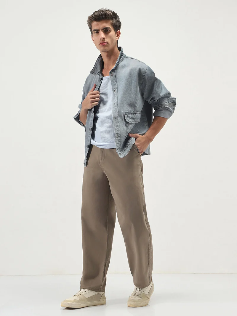 Urbano Fashion  Urbano Fashion Men's Ice Grey Relaxed Fit Full Sleeve Utility Denim Jacket  | Best Price UAE