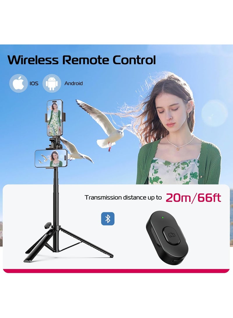 ULANZI MT-70 Extendable Tripod, 63" Selfie Stick Vlog Tripod Stand with 2 Phone Clips as Teleprompter, 360° Rotate Camera Holder for iPhone, Sony, Canon, DJI Osmo Nano, Lightweight for Travel - Image 3