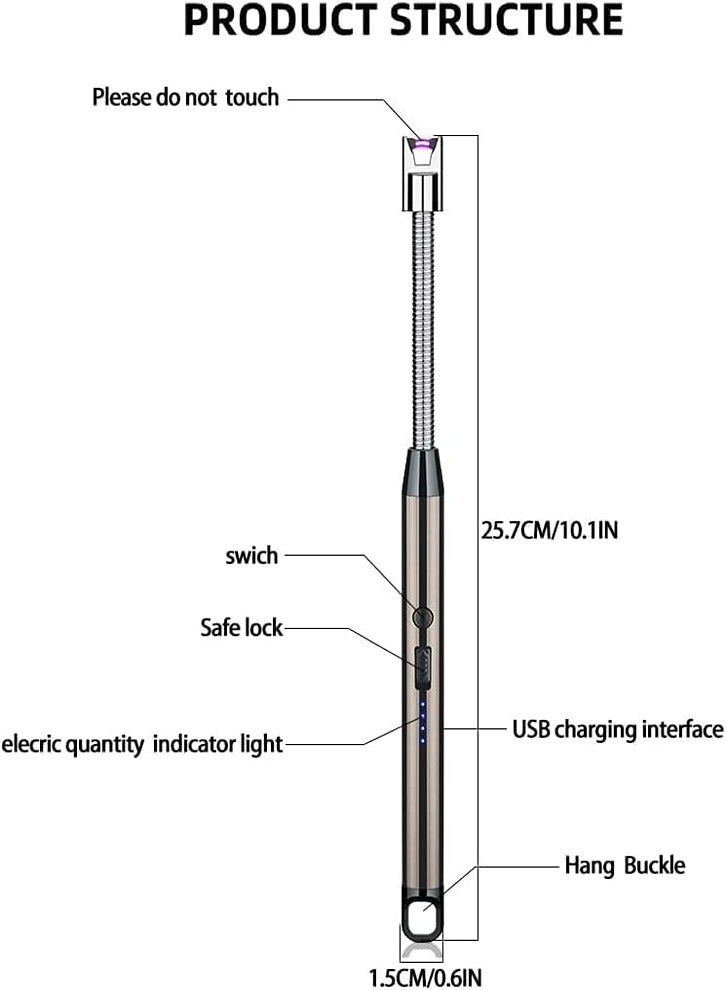 Candle Lighter with USB Charging Windproof Flameless LED Battery Display Safety Switch 360° Rotation for Aromatherapy Candles BBQ Camping (Red, Black, Pink, Silver) 1 Pack - Image 5