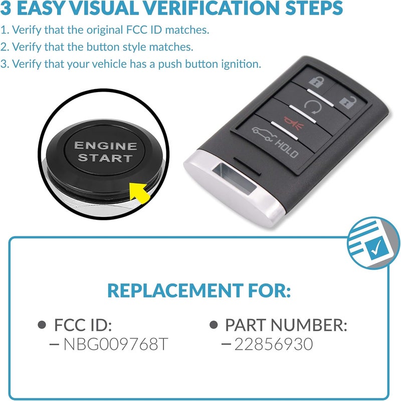 Keyless2Go Replacement 5 Button Proximity Smart Key for Cadillac NBG009768T 22856930 - Image 4