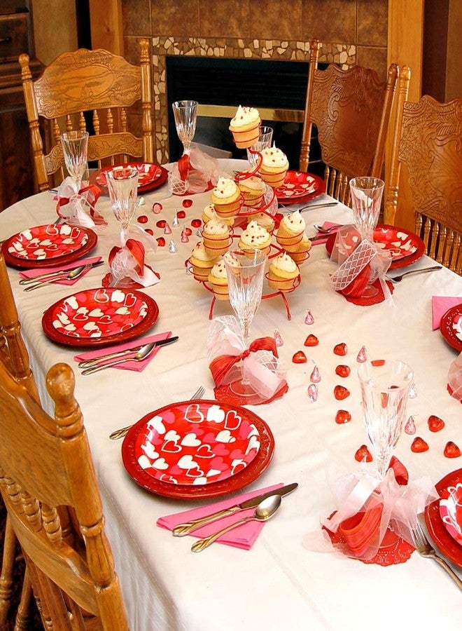 IHEOJAOC 24 Pcs Red Heart Paper Plates Decorations, 7" Dinner & Dessert Plates Romantic Red Heart Disposable Dinnerware Family Party Supplies - Image 4