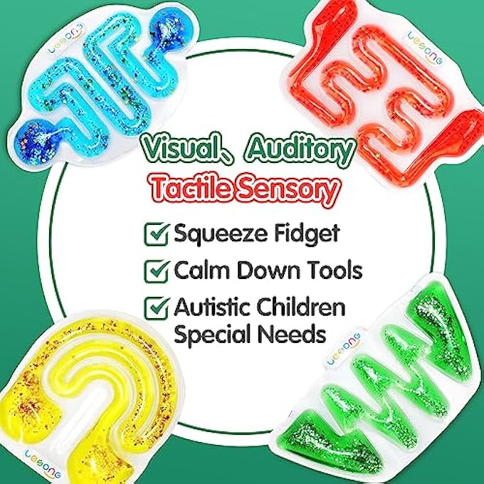 LESONG Squishy Sensory Fidget Toys for Kids - Sensory Toys for Autistic Children Special Needs, Stress Anxiety Relief Toys for Calm Down, Squeeze Sensory Tube Filled with Colorful Goo, Glitter 4Pack - Image 4