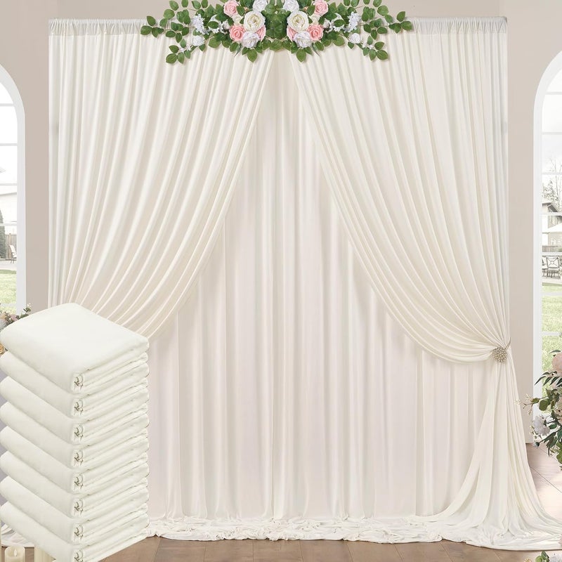 NSSONBEN 40ft x 10ft Wrinkle Free Ivory Backdrop Curtains for Parties, 8 Panels 5x10ft Polyester Ivory Backdrop Drapes for Wedding Birthday Photography Background Decoration - Image 1