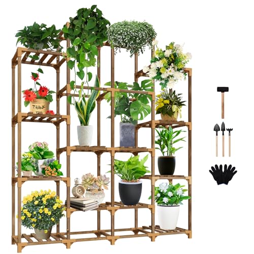 Uneedem Tall Shelf for Multiple Plants Indoor Outdoor 14 Tiers 16 Pot Holder Large Rack Wood Stand Shelves for Room Corner Balcony Garden Patio